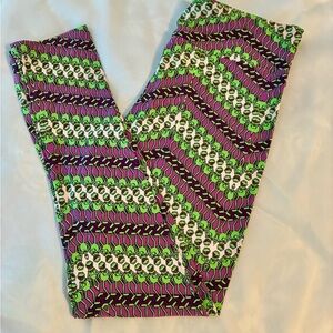 LuLaRoe Purple and Green Patterned Leggings